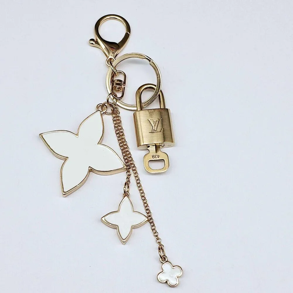 LV Gold Padlock 🔑 Authentic Louis Vuitton Charm + Unbranded Flower Keychain